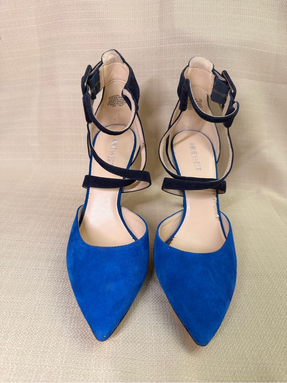 Nine West Two-Tone Blue Suede Pointed-Toe Strappy High Heel - Picture 4 of 9